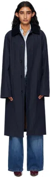 Apc Navy Gaspard Mac Trench Coat In Blue