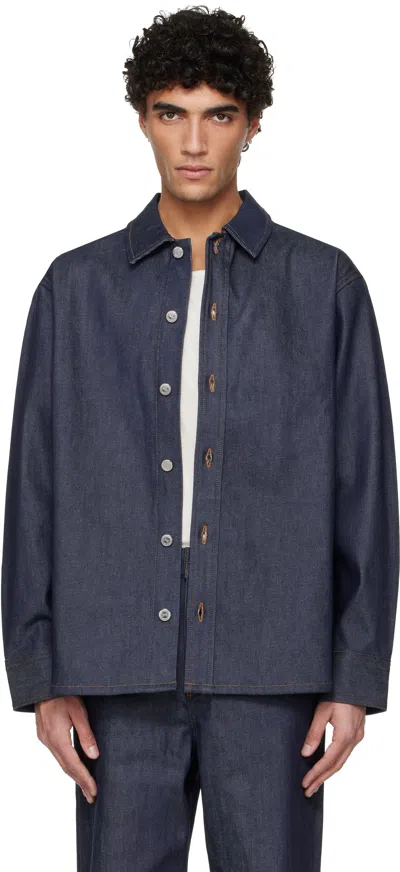 Apc Navy Japanese Denim Jacket In Blue