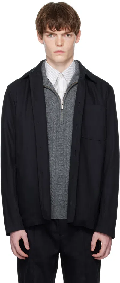 Apc Navy Jeffray Jacket In Black