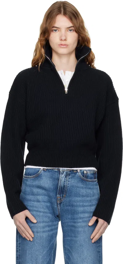 Apc Navy Large Rib Sweater In Black