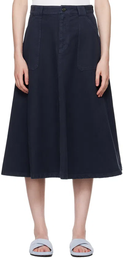 Apc Navy Laurie Denim Midi Skirt In Iak Dark Navy