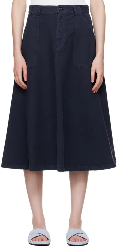 Apc Navy Laurie Denim Midi Skirt In Blue