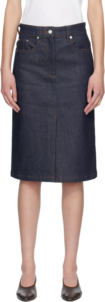 Apc Navy Lizzie Denim Midi Skirt In Blue