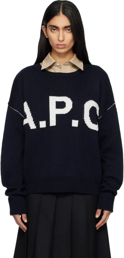 Apc Navy Logo 'a.p.c' Sweater In Black