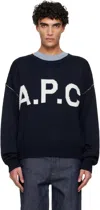 Apc Navy Logo 'a.p.c.' Sweater In Blue