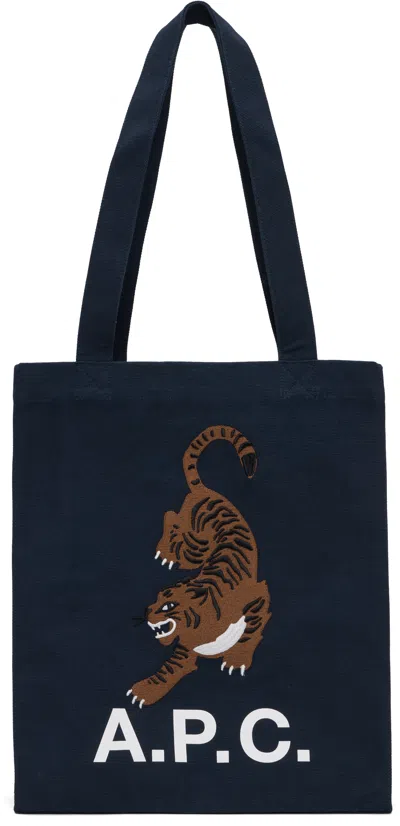 Apc Navy Lou Tigre Tote In Iak Dark Navy
