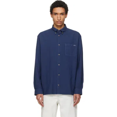 A.p.c. Navy Mateo Logo Shirt In Blue
