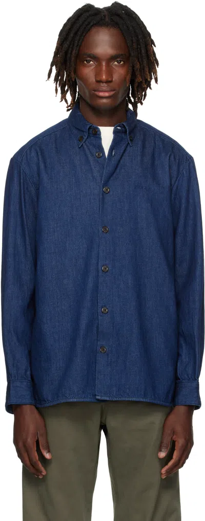 Apc Navy Mathias Denim Shirt In Blue