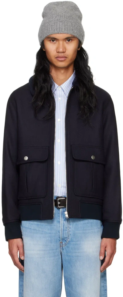 Apc Navy New Ben Bomber Jacket In Iak Dark Navy