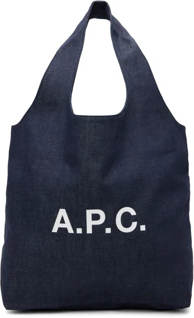 Apc Navy Ninon Denim Tote In Purple