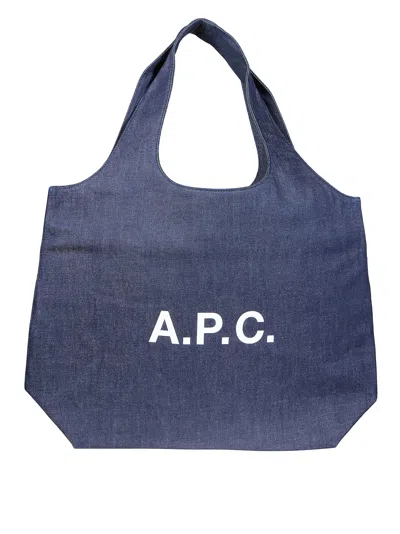 A.p.c. Navy Ninon Large Cotton Tote Bag In Gray