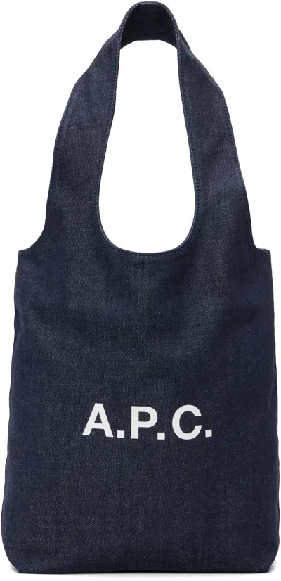 A.p.c. Navy Ninon Small Denim Tote In Purple