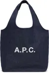 Apc A.p.c. Ninon Logo Printed Denim Small Tote Bag In Iai Indigo