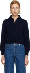 Apc Navy Polo Shirt Collar Cardigan In Blue