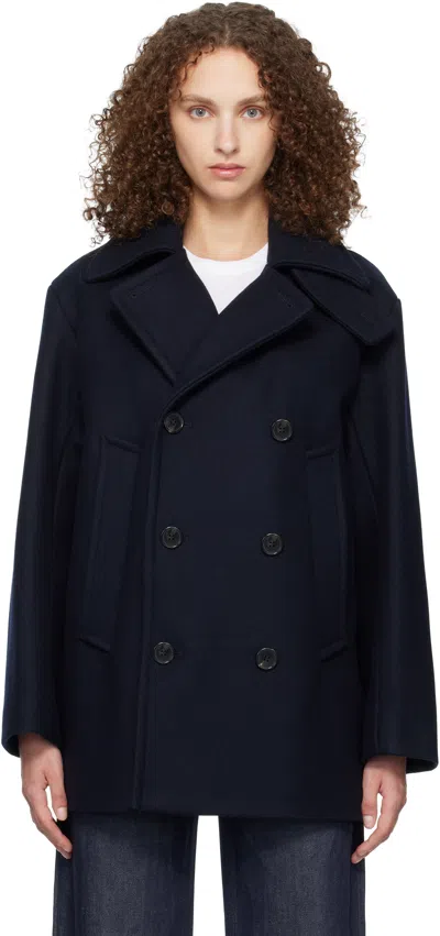 Apc Navy Recycled Wool Peacoat In Blue