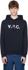 Apc A.p.c. Milo Hoodie With Flocked Logo Print In Blue