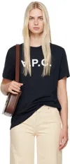 Apc Navy Standard Grand 'v.p.c.' T-shirt In Tiq­dark Navy/ecru