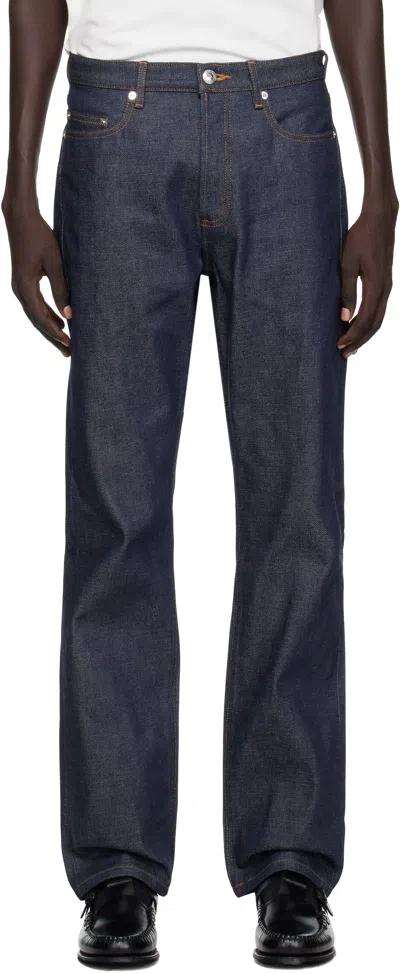 Apc Navy Standard Jeans In Blue