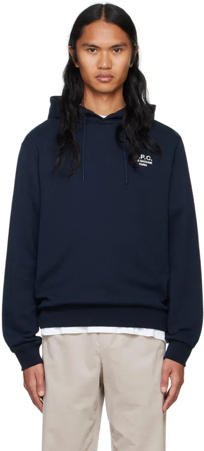 Apc Navy Standard 'rue Madame' Hoodie In Tiq Dark Navy/ecru
