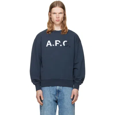 A.P.C. NAVY VINTAGE-EFFECT 'A.P.C.' LOGO SWEATSHIRT