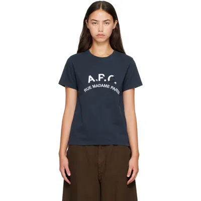A.P.C. NAVY VINTAGE-EFFECT 'A.P.C.' LOGO T-SHIRT