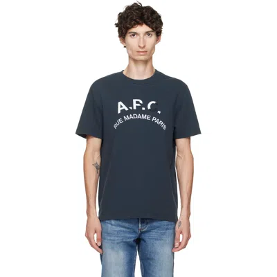 A.P.C. NAVY VINTAGE-EFFECT T-SHIRT
