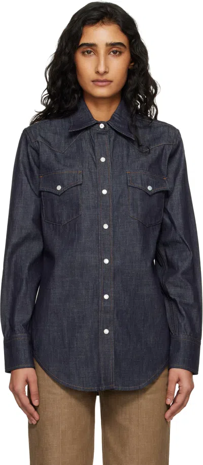 Apc Navy Western Denim Shirt In Purple