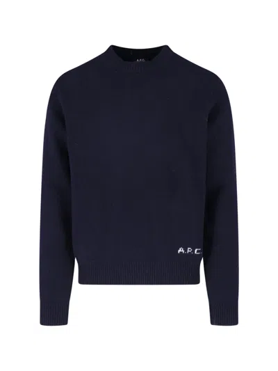 A.p.c. Navy Wool Crewneck Sweater In Blue