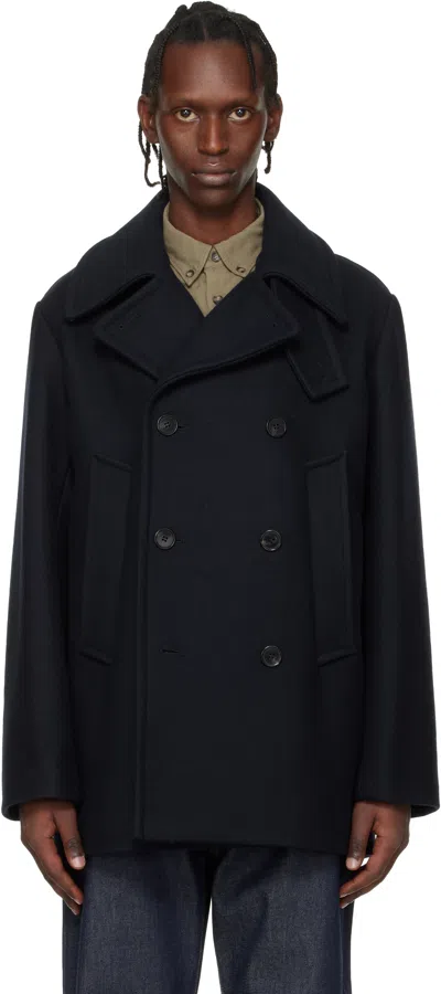 Apc Navy Wool Peacoat In Blue