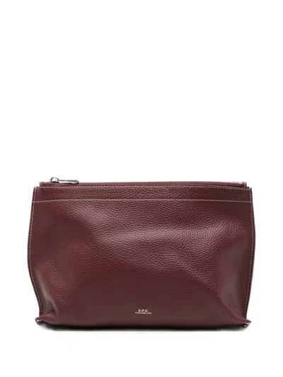 A.p.c. A. P.c. Hammered Calfskin Clutch With Laminated Logo In Brown
