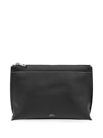 A.p.c. Neige Grain-leather Small Clutch Bag In Black