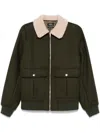 Apc A.p.c. New Ben Faux Shearling Collar Virgin Wool Blend Jacket In Green