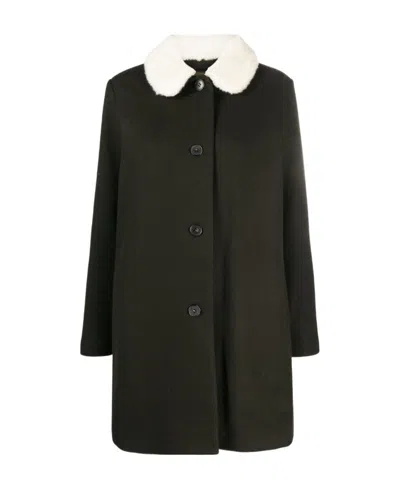 Apc New Doll Shearling-collar Coat In Black
