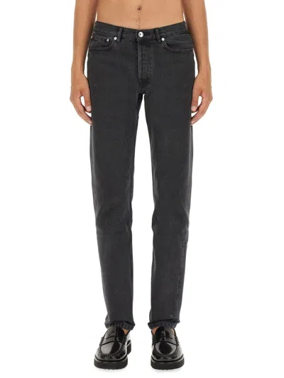 Apc Straight-leg Dark Grey Denim Pants With Tailored Fit In Black