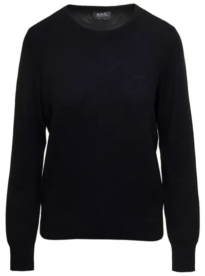 Apc 'nina' Black Jumper With Tonal Logo Embroidery In Wool Woman