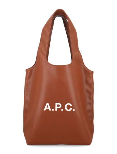 Apc A.p.c. Ninon Black Small Faux Leather Tote In Brown