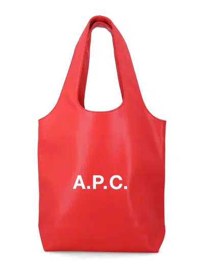 Apc A.p.c. Ninon Black Small Faux Leather Tote In Red