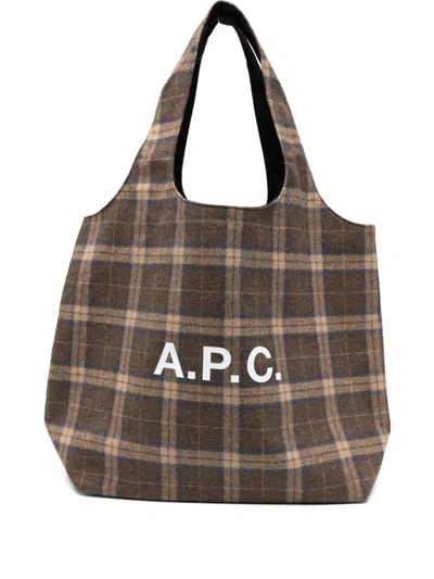 Apc Ninon Checked Logo Tote Bag In Brown