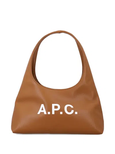 A.p.c. Women Biscuit Synthetic Leather Small Ninon Shoulder Bag In Brown