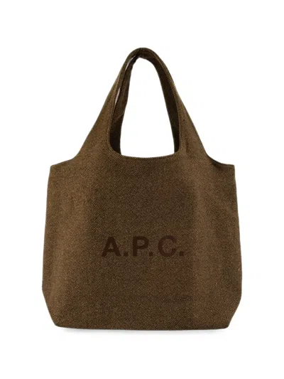 A.p.c. Ninon Logo-print Wool Tote Bag In Brown