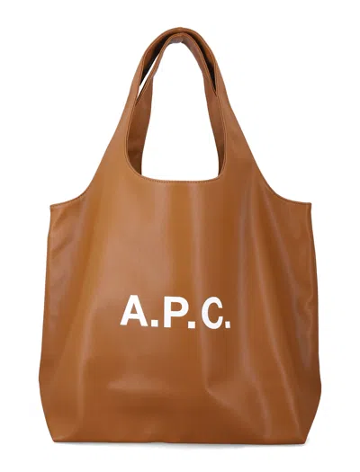 Apc A.p.c. Ninon Tote Bag With Logo In Brown