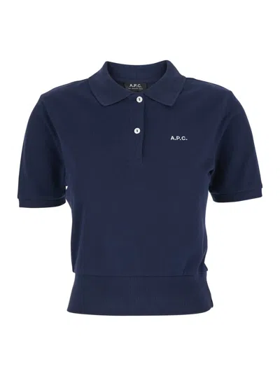 APC 'OCEANE' BLUE POLO SHIRT WITH CLASSIC COLLAR AND LOGO EMBROIDERY ON THE FRONT IN COTTON WOMAN