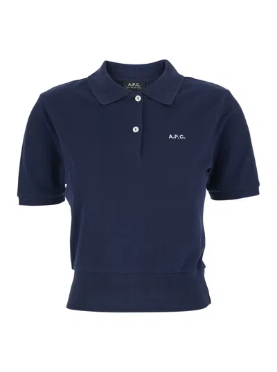 APC OCEANE BLUE POLO SHIRT WITH CLASSIC COLLAR AND LOGO EMBROIDERY ON THE FRONT IN COTTON WOMAN