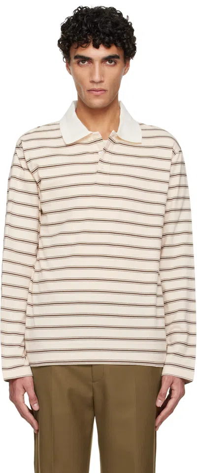 Apc Off-white Long-sleeve Striped Polo In Neutral
