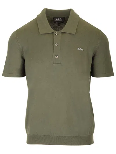 Apc A.p.c. Ollie Logo Embroidered Knitted Polo Shirt In Green