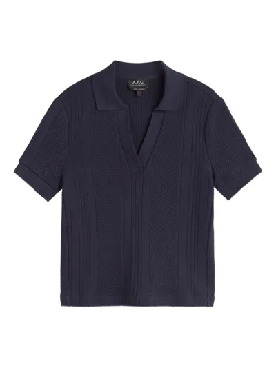 Apc Ophélia Textured Polo-neck T-shirt In Blue