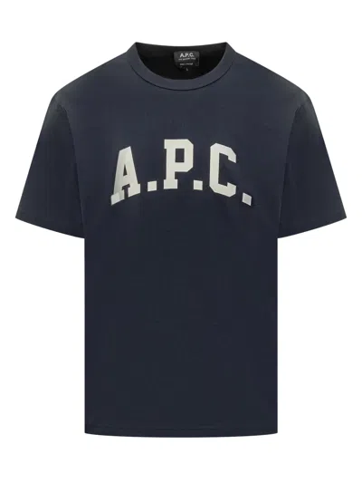A.p.c. Apc Organic Cotton T-shirt With Logo Print In Dark Navy