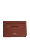 Apc Brown Card-holder With Logo Print In Leather Man In Brown