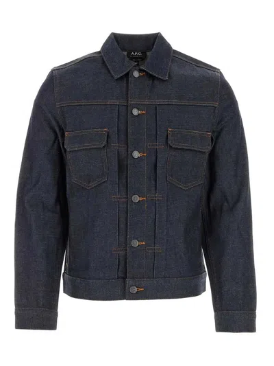 Apc A.p.c. Classic Indigo Denim Jacket With Structured Silhouette In Blue