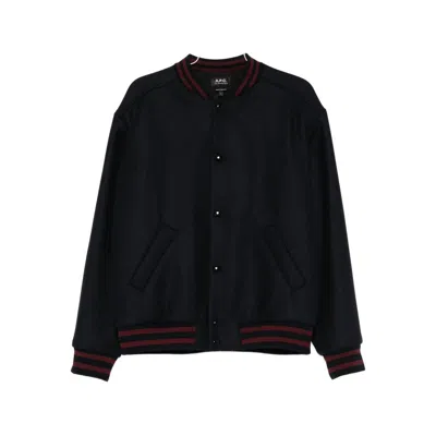 Apc Midnight Blue Wool Blend Bomber Jacket